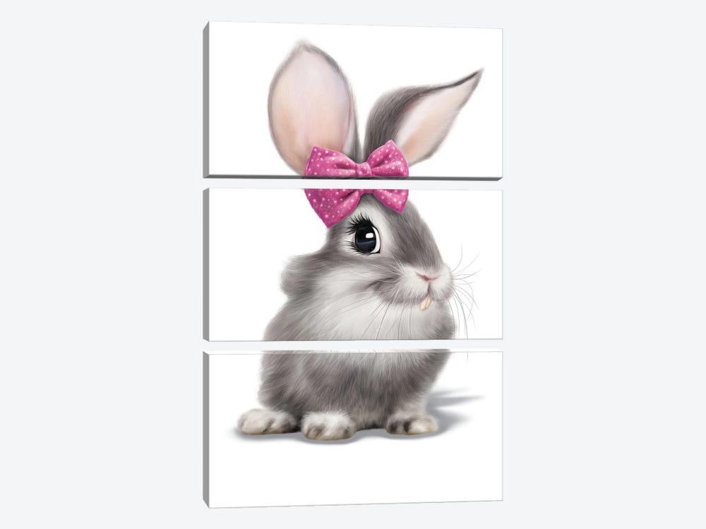 Bunny With Bow by P.D. Moreno 3-piece Canvas Art Print
