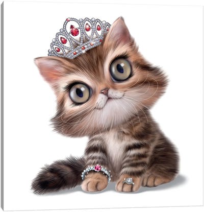 Kitten With Tiara Canvas Art Print - Crown Art