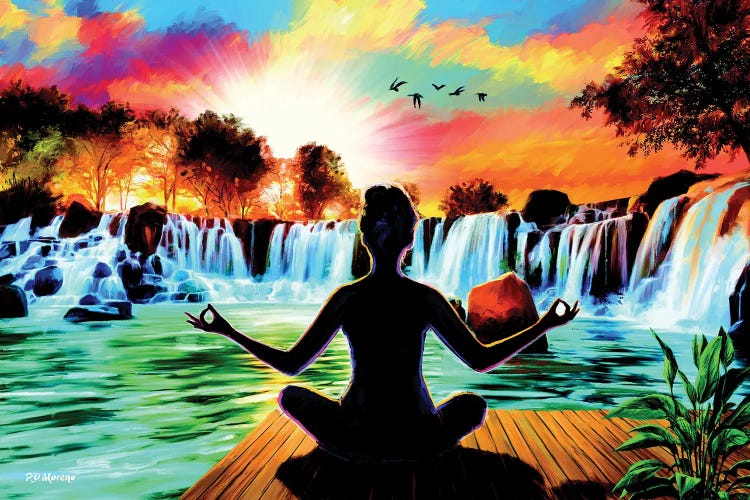 Waterfall Meditation Yoga by P.D. Moreno wall art