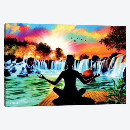 Waterfall Meditation Yoga Canvas Print #PDM225} by P.D. Moreno Canvas Artwork