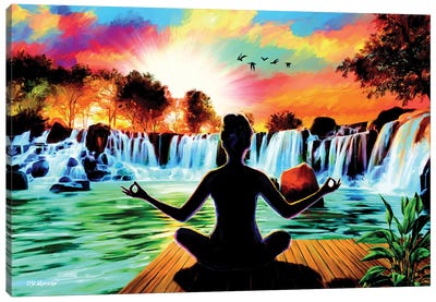 Waterfall Meditation Yoga Canvas Art Print - Baby Animal Art
