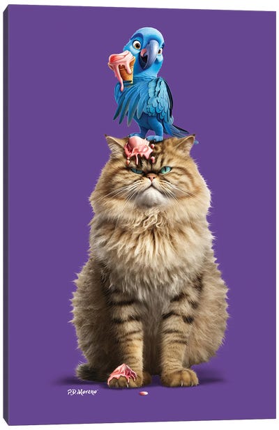 Cat And Parrot Canvas Art Print - Office Humor