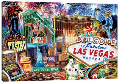 Las Vegas Pop Art Canvas Art Print - Las Vegas