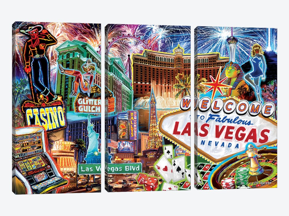 Las Vegas Pop Art by P.D. Moreno 3-piece Canvas Wall Art