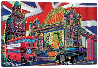 London Pop Art Canvas Art Print - Famous Bridges
