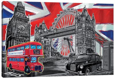 London Pop Art Black & White Canvas Art Print - Tower Bridge