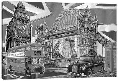 London Pop Art Black & White II Canvas Art Print - Tower Bridge