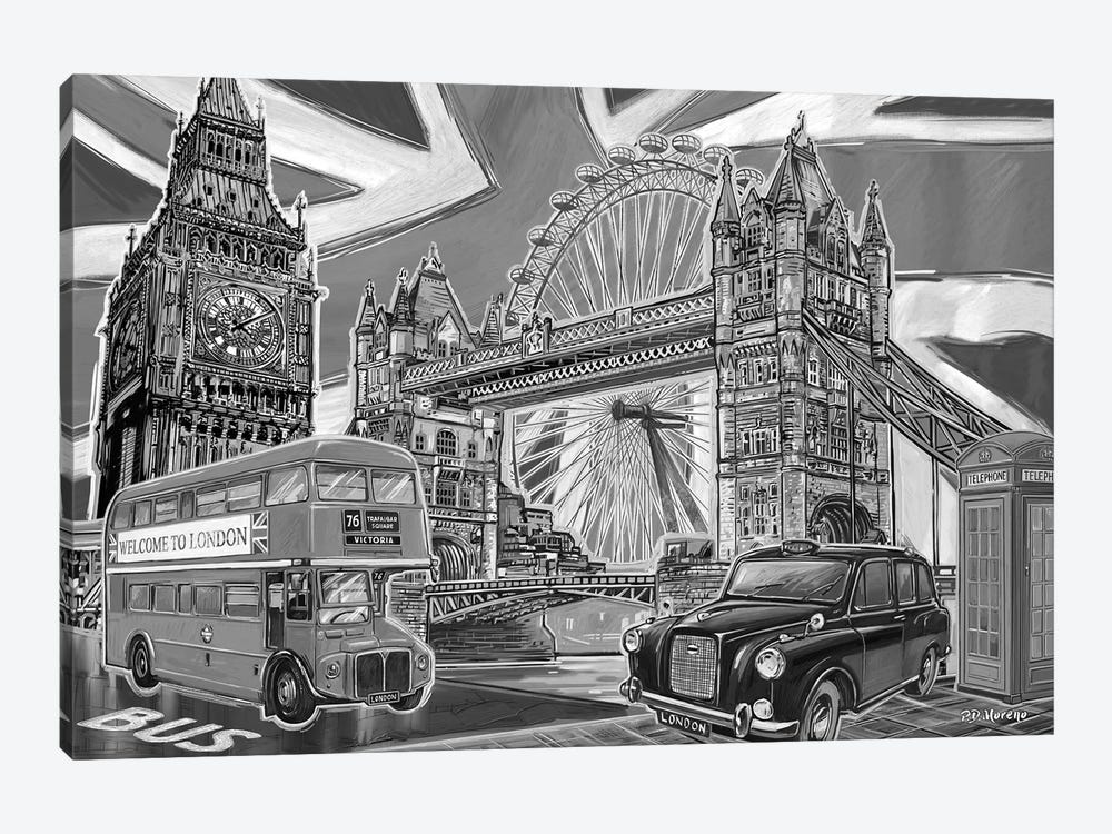 London Pop Art Black & White II by P.D. Moreno 1-piece Canvas Print