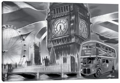 London Pop Colors Black & White Canvas Art Print - Big Ben