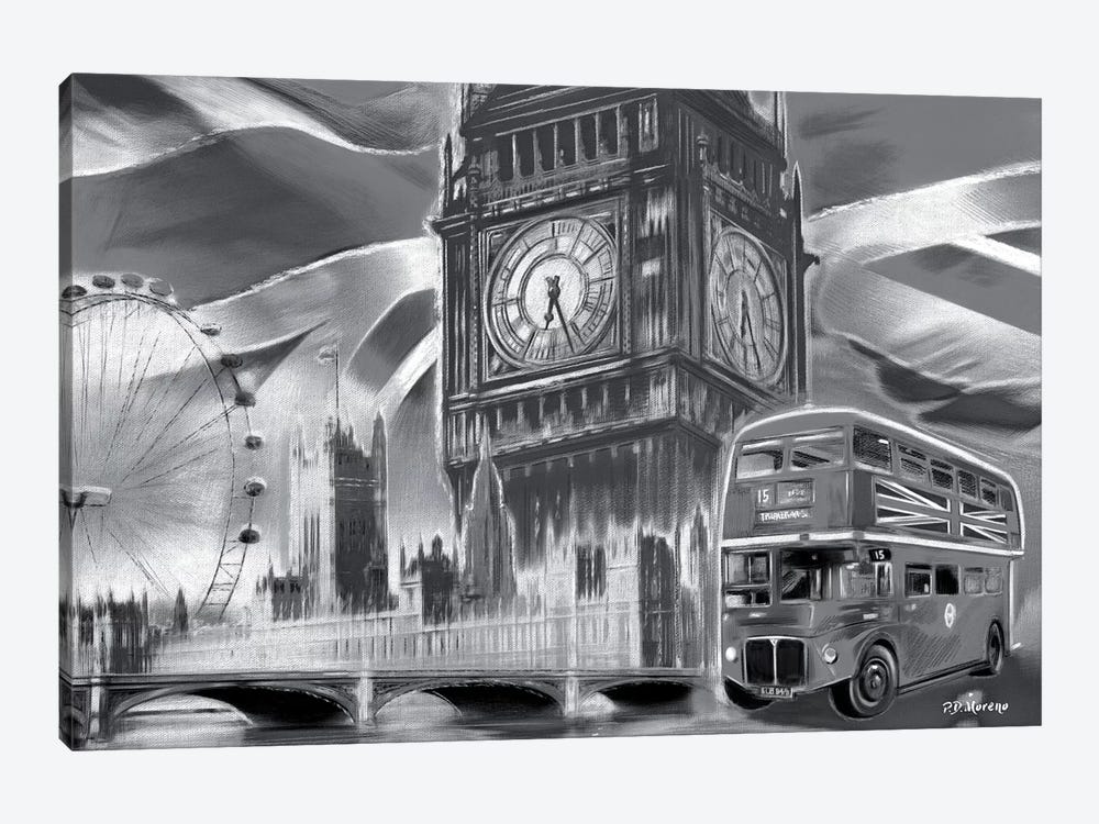 London Pop Colors Black & White by P.D. Moreno 1-piece Canvas Print