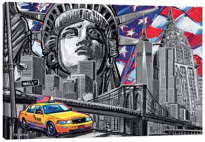 NY Pop Art Black & White Canvas Art Print - Statue of Liberty Art