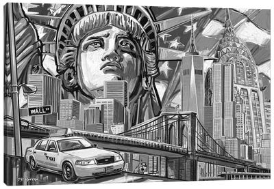 NY Pop Art Black & White II Canvas Art Print - Statue of Liberty Art