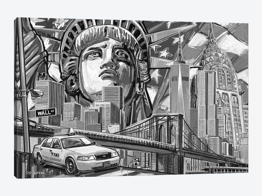 NY Pop Art Black & White II by P.D. Moreno 1-piece Canvas Wall Art