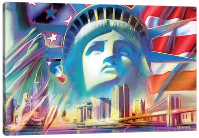 NY Pop Colors Canvas Art Print - Statue of Liberty Art