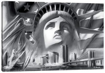 NY Pop Colors Black & White Canvas Art Print - Famous Monuments & Sculptures