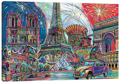 Paris Pop Art Canvas Art Print - Famous Buildings & Towers