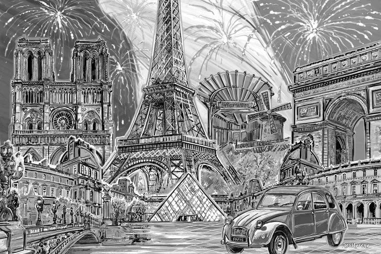 Paris Pop Art Black & White II by P.D. Moreno wall art