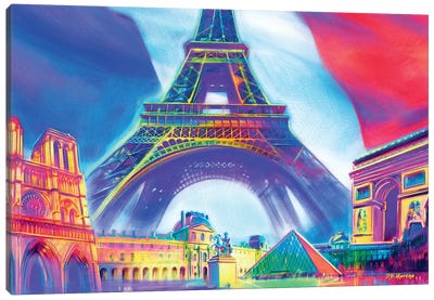 Paris Pop Colors Canvas Art Print - Monument Art