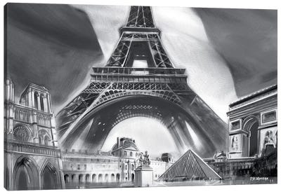 Paris Pop Colors Black & White Canvas Art Print - Pyramid Art