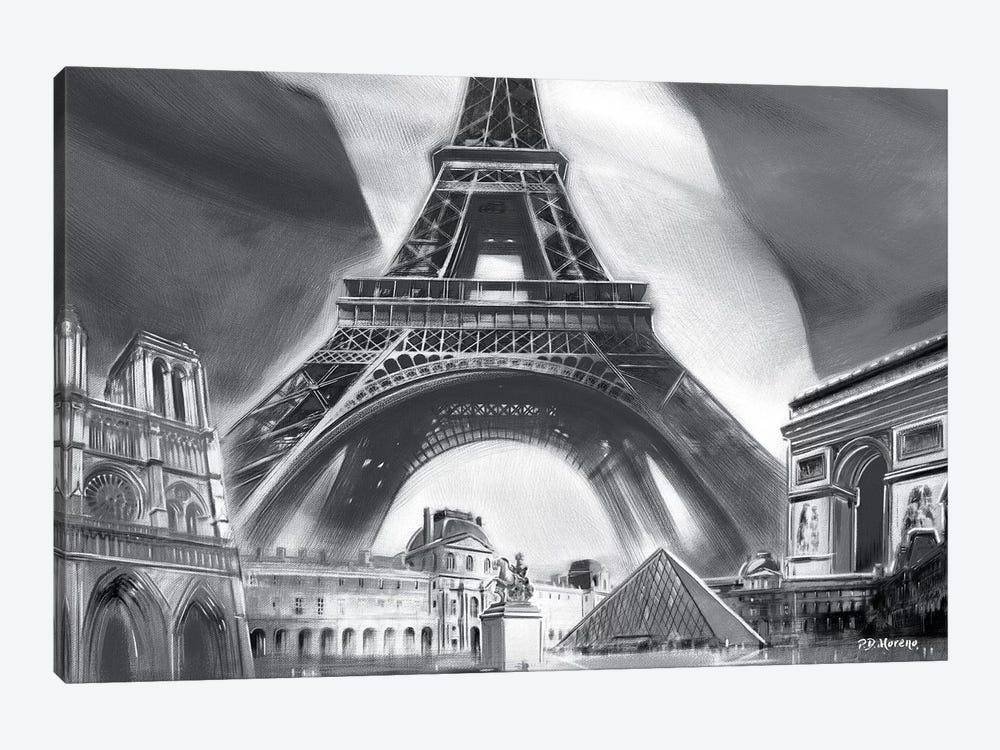 Paris Pop Colors Black & White by P.D. Moreno 1-piece Canvas Wall Art