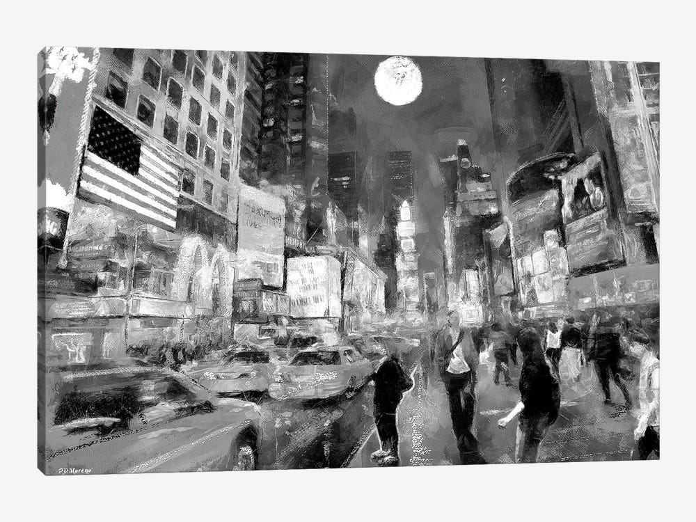 Times Square In Black & White by P.D. Moreno 1-piece Canvas Artwork