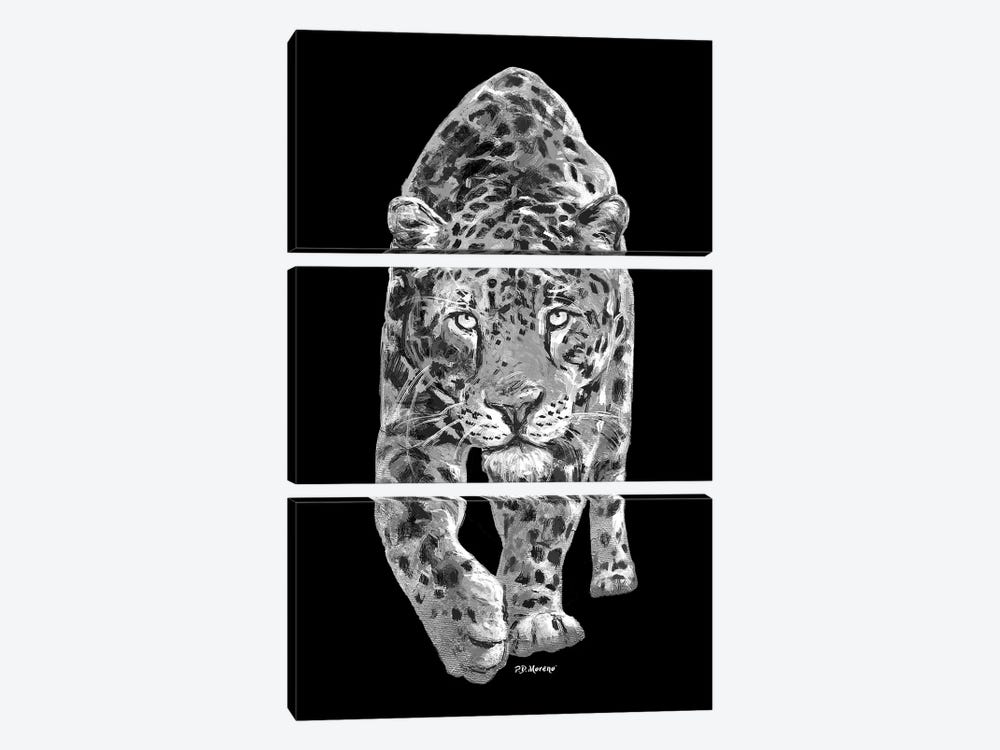 Leopard In Black And White by P.D. Moreno 3-piece Canvas Wall Art