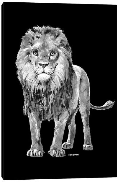 Lion In Black And White Canvas Art Print - P.D. Moreno