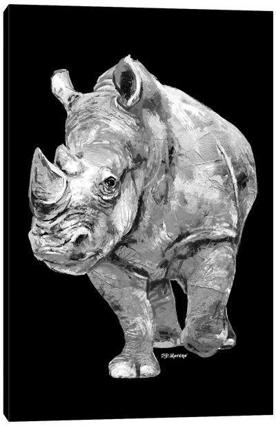 Rhino In Black And White Canvas Art Print - P.D. Moreno