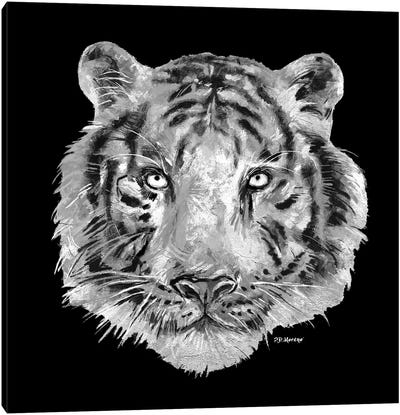 Tiger Head In Black And White Canvas Art Print - P.D. Moreno