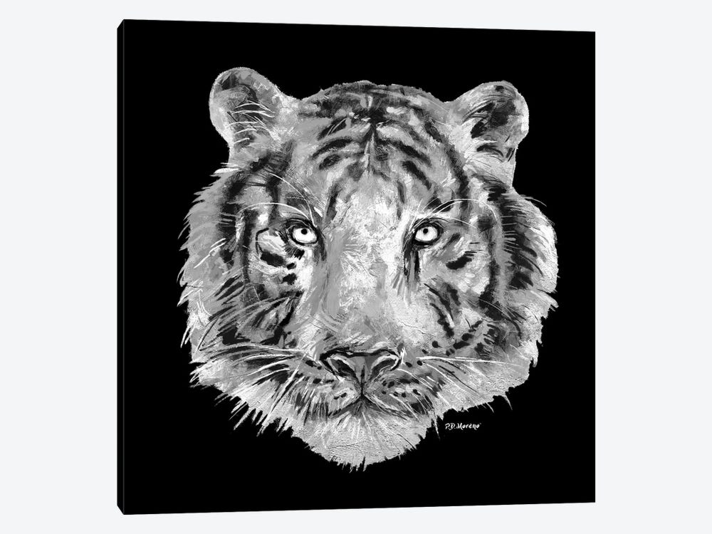 Tiger Head In Black And White by P.D. Moreno 1-piece Canvas Artwork