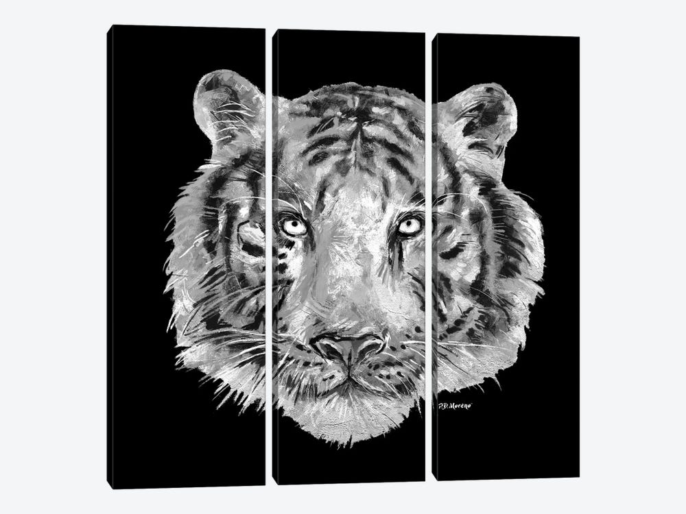 Tiger Head In Black And White by P.D. Moreno 3-piece Canvas Wall Art