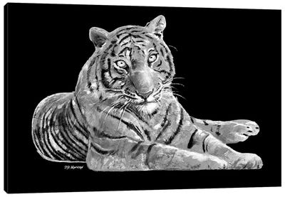 Tiger In Black And White Canvas Art Print - P.D. Moreno