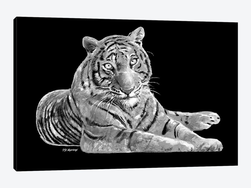 Tiger In Black And White by P.D. Moreno 1-piece Canvas Art Print