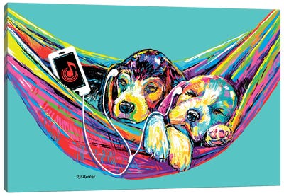 Couple Hammock In Aqua Canvas Art Print - Puppy Art