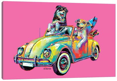 Couple Car In Pink Canvas Art Print - Friendship Art