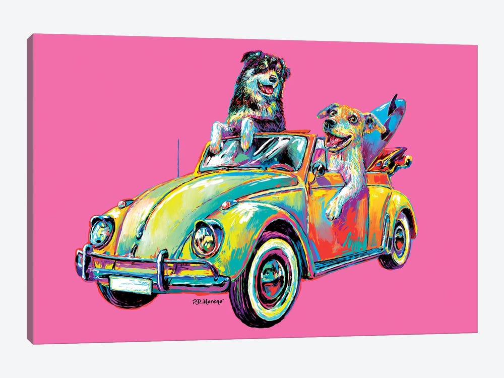 Couple Car In Pink by P.D. Moreno 1-piece Canvas Art Print