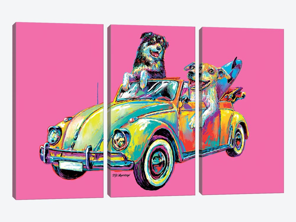 Couple Car In Pink by P.D. Moreno 3-piece Canvas Print