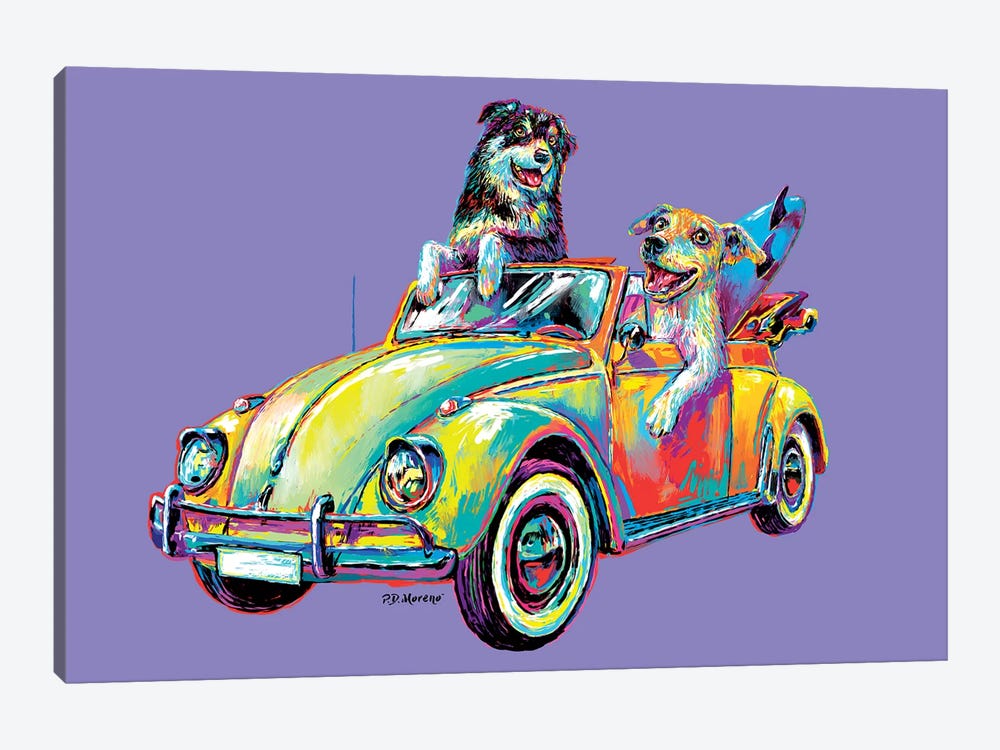 Couple Car In Purple by P.D. Moreno 1-piece Canvas Wall Art