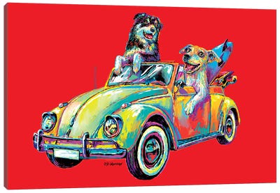 Couple Car In Red Canvas Art Print - P.D. Moreno