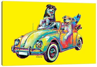 Couple Car In Yellow Canvas Art Print - P.D. Moreno