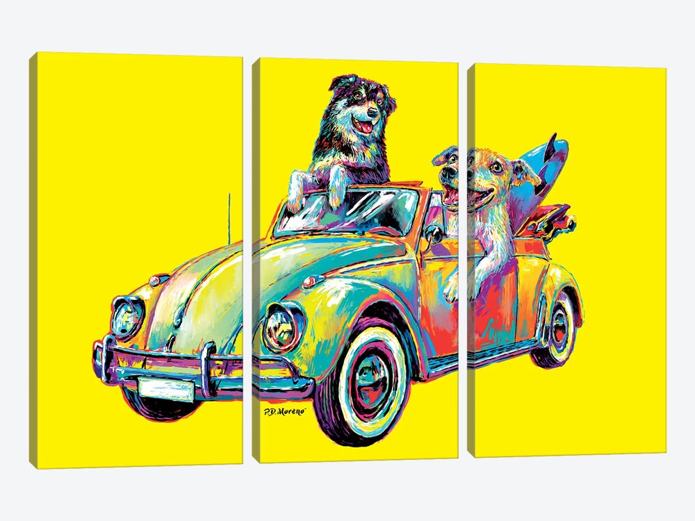 Couple Car In Yellow by P.D. Moreno 3-piece Canvas Artwork
