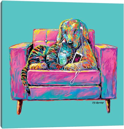 Couple Chair In Aqua Canvas Art Print - P.D. Moreno