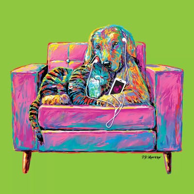 Couple Chair In Green by P.D. Moreno multi panel art