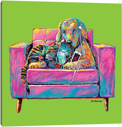 Couple Chair In Green Canvas Art Print - Friendship Art