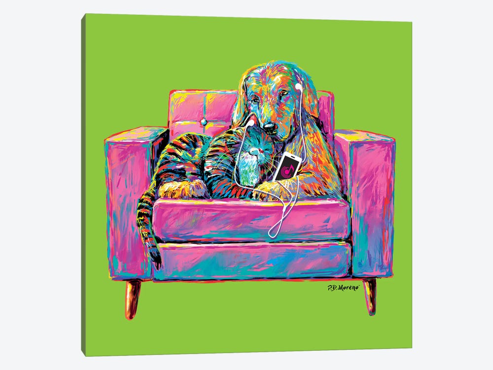 Couple Chair In Green by P.D. Moreno 1-piece Canvas Print
