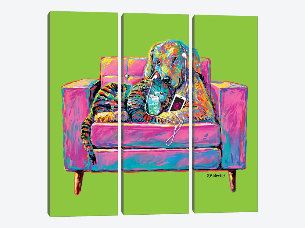 Couple Chair In Green by P.D. Moreno 3-piece Canvas Print