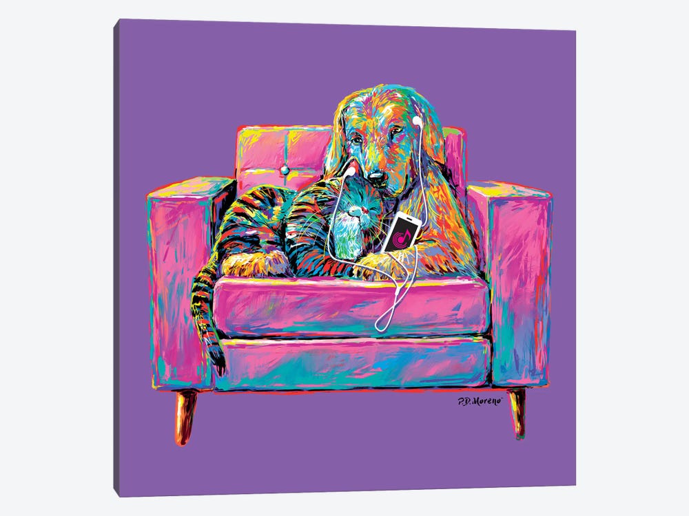 Couple Chair In Purple by P.D. Moreno 1-piece Canvas Wall Art