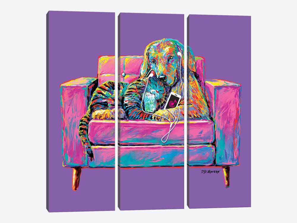 Couple Chair In Purple by P.D. Moreno 3-piece Canvas Wall Art