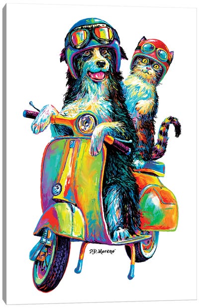 Couple On Scooter Canvas Art Print - P.D. Moreno