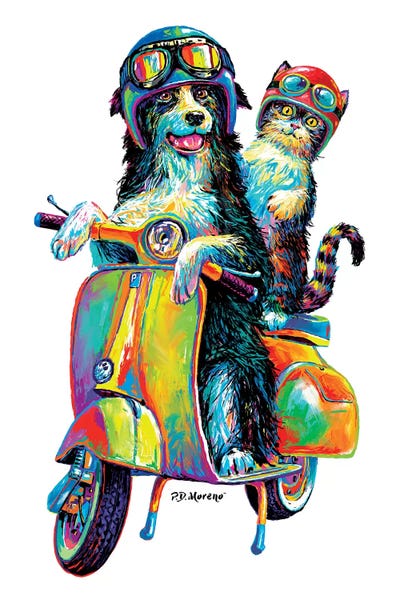 Kids Transportation Art: Couple On Scooter by P.D. Moreno